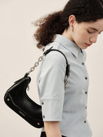 Load image into Gallery viewer, Smting | Small Baguette Bag with Chain and Leather Strap