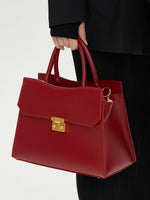 Load image into Gallery viewer, Smting | Medium Cherry Red Leather Handbag with a Faux Flap