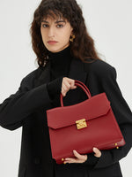 Load image into Gallery viewer, Smting | Medium Cherry Red Leather Handbag with a Faux Flap