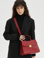 Load image into Gallery viewer, Smting | Medium Cherry Red Leather Handbag with a Faux Flap
