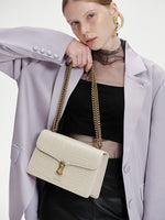 Load image into Gallery viewer, Smting | Chain Flap Crocodile Bag with Hanging Flower Lock