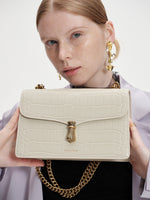 Load image into Gallery viewer, Smting | Chain Flap Crocodile Bag with Hanging Flower Lock