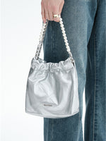 Load image into Gallery viewer, Smting | Leather Bucket Bag Pearl chain