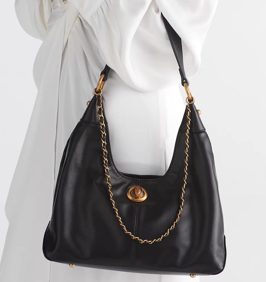 Smting | Medium Leather Hobo Bag with Chain Strap