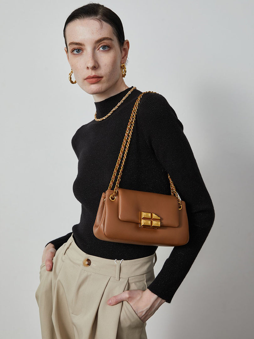 Smting | chain mini flap bag with Chocolate Lock