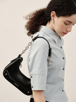 Load image into Gallery viewer, Smting | Small Baguette Bag with Chain and Leather Strap
