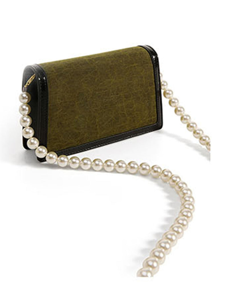 Smting | pearl chain mini flap bag with Folding Fan Lock