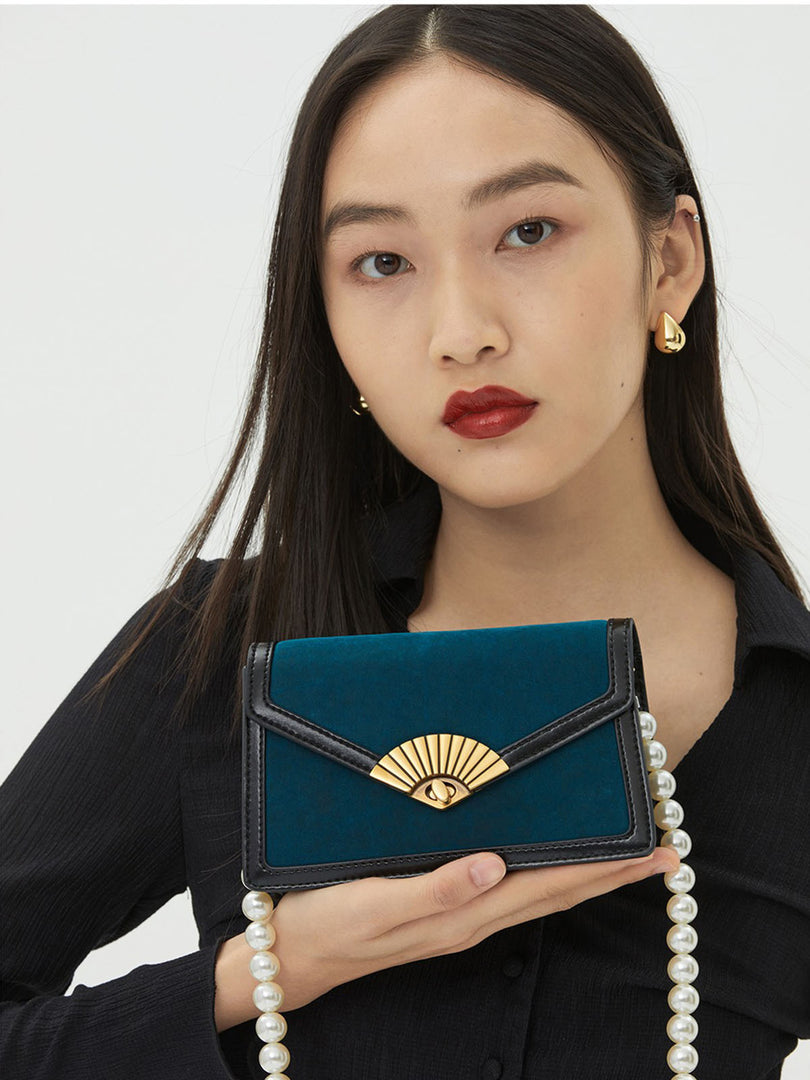 Smting | pearl chain mini flap bag with Folding Fan Lock