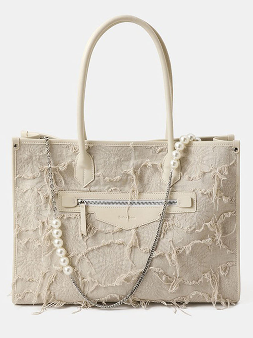 Smting | top handle pearl chain tote bag