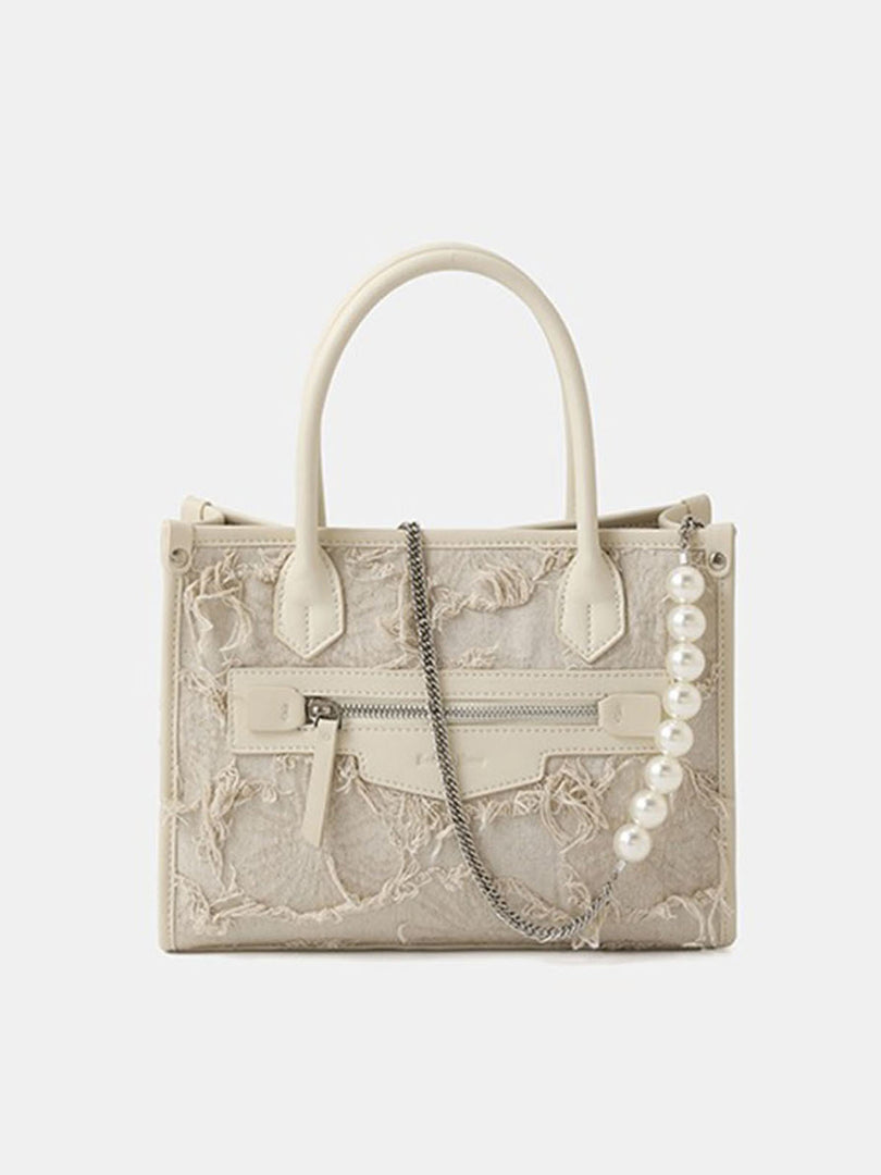 Smting | top handle pearl chain tote bag