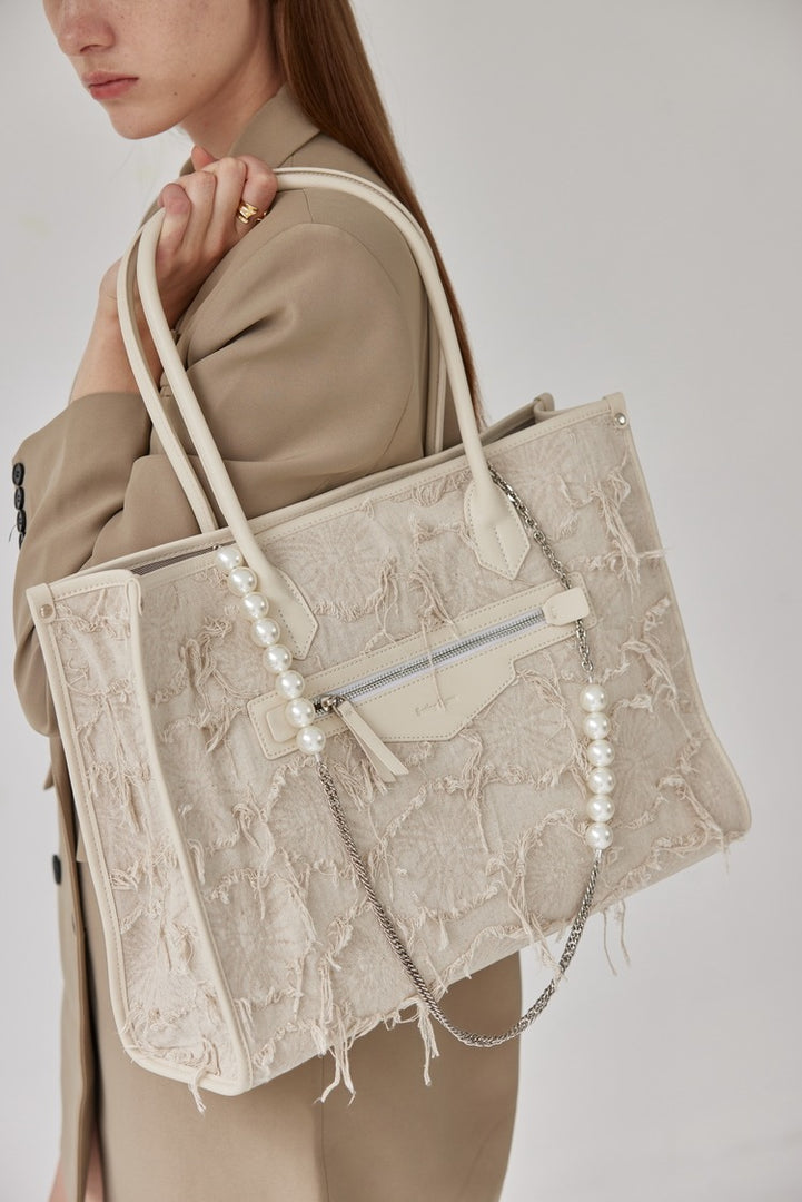 Smting | top handle pearl chain tote bag