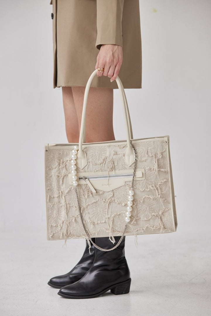 Smting | top handle pearl chain tote bag