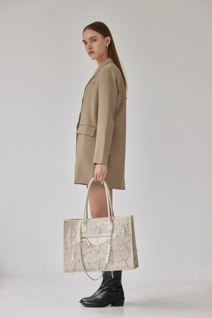 Smting | top handle pearl chain tote bag