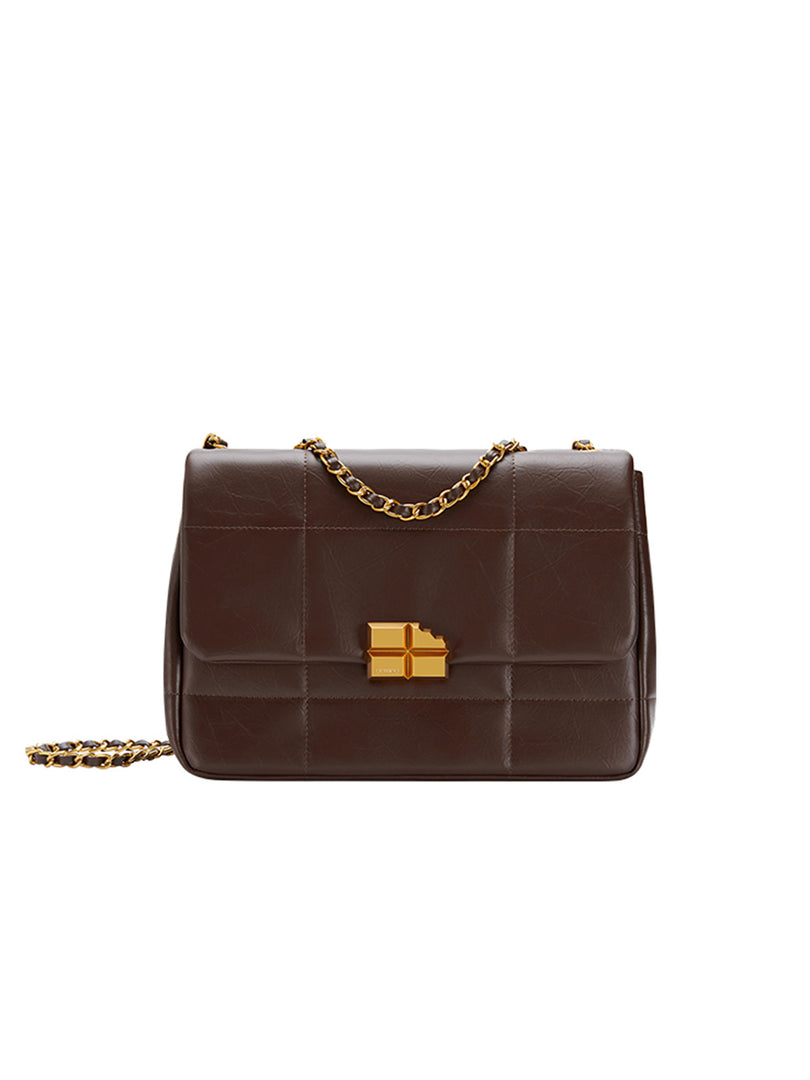 Smting | Chocolate Lock quilted golden chain bag