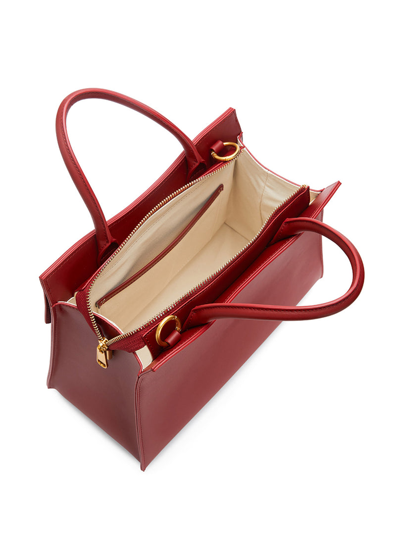 Smting | Medium Cherry Red Leather Handbag with a Faux Flap