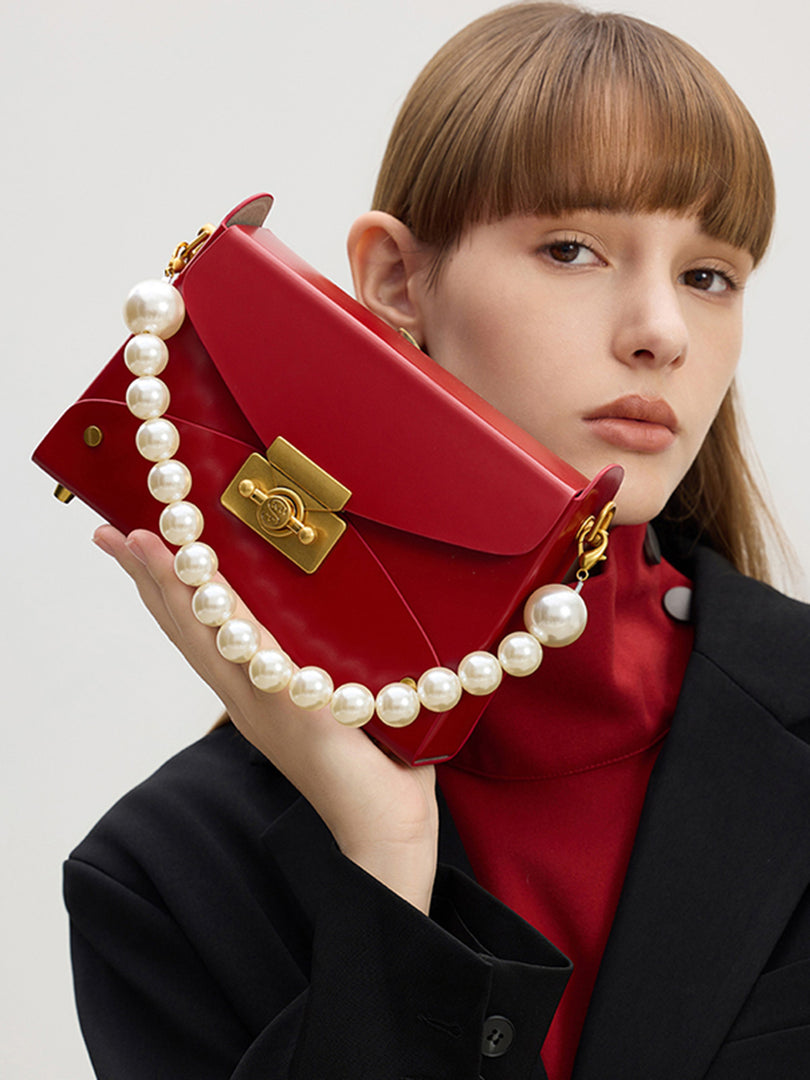 Smting | Pearl Chain Box Bag with Time Lock