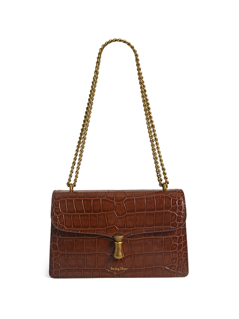 Smting | Chain Flap Crocodile Bag with Hanging Flower Lock