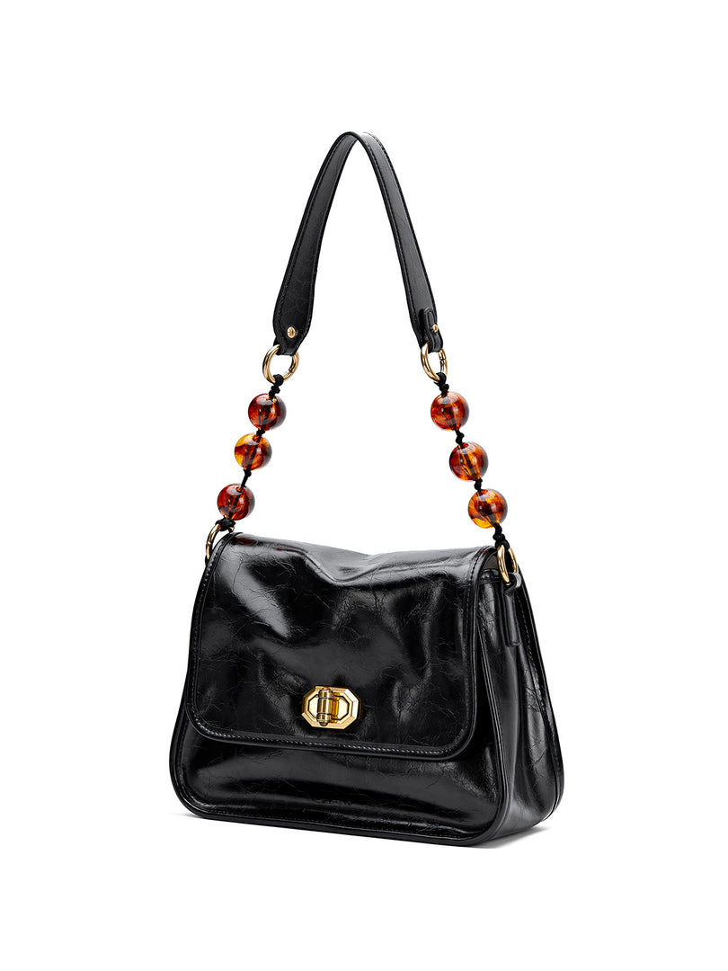 Smting | Leather Pearl Chain Ava Flap Bag