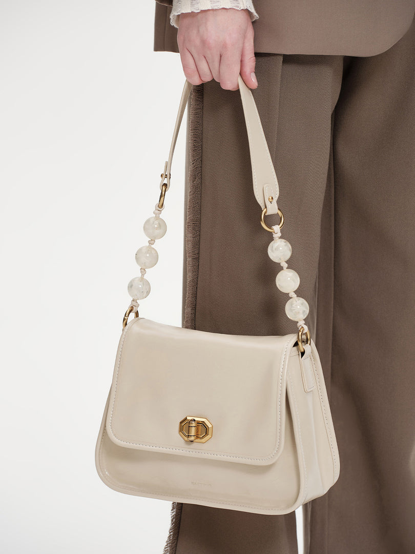 Smting | Leather Pearl Chain Ava Flap Bag