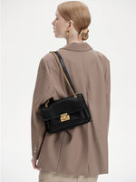 Load image into Gallery viewer, Smting | Leather Chain Flap Bag with Gate Lock
