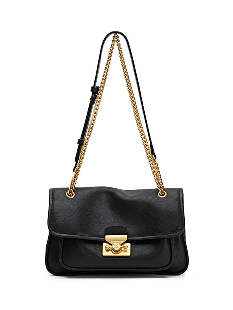 Smting | Leather Chain Flap Bag with Gate Lock