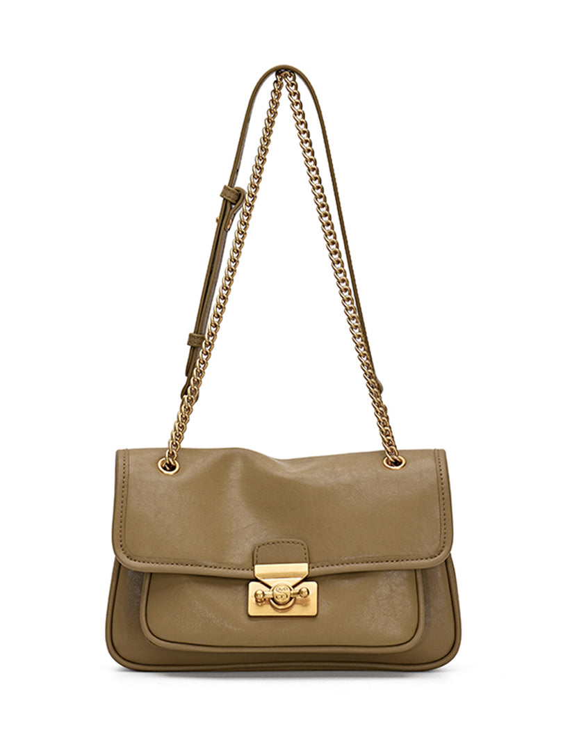 Smting | Leather Chain Flap Bag with Gate Lock