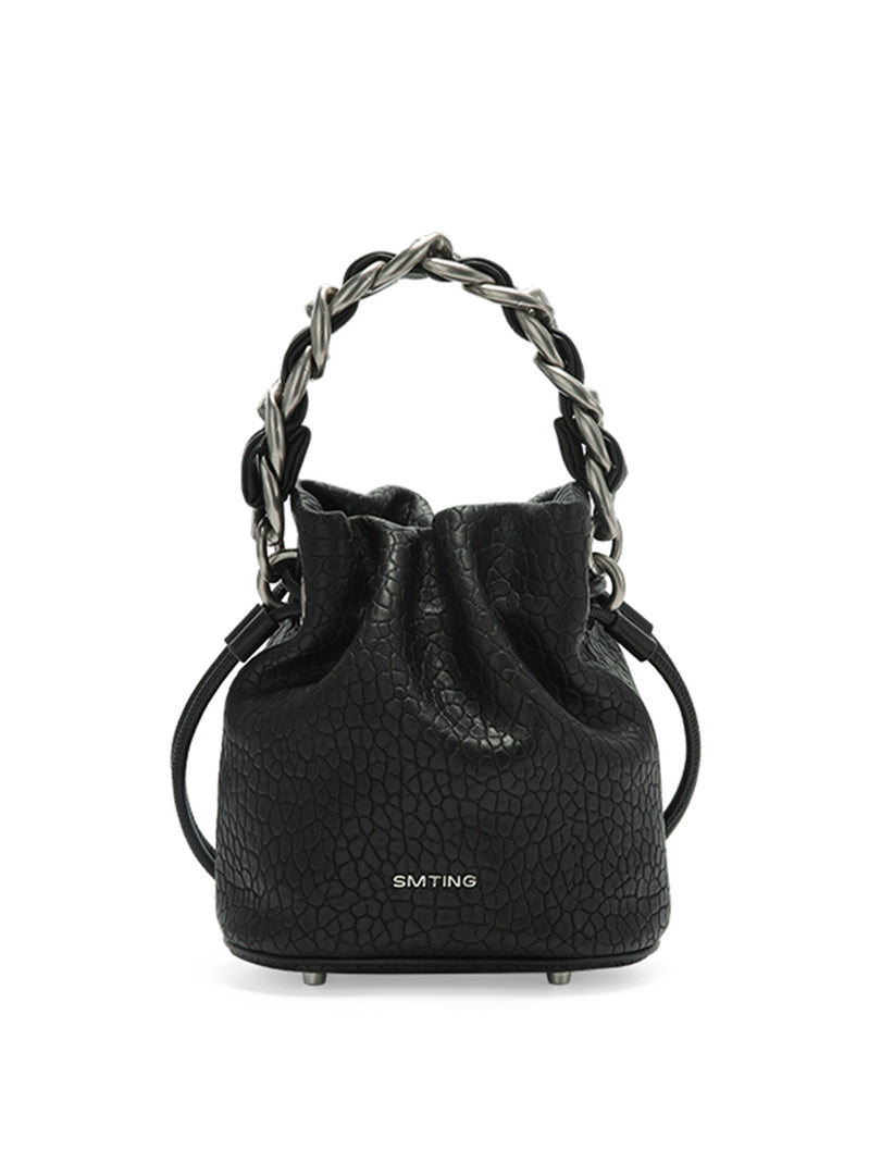 Smting | Small Leather Crossbody Bucket Bag with Leather Woven Chain Handle