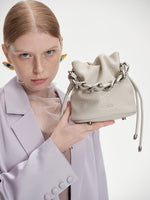 Load image into Gallery viewer, Smting | Small Leather Crossbody Bucket Bag with Leather Woven Chain Handle
