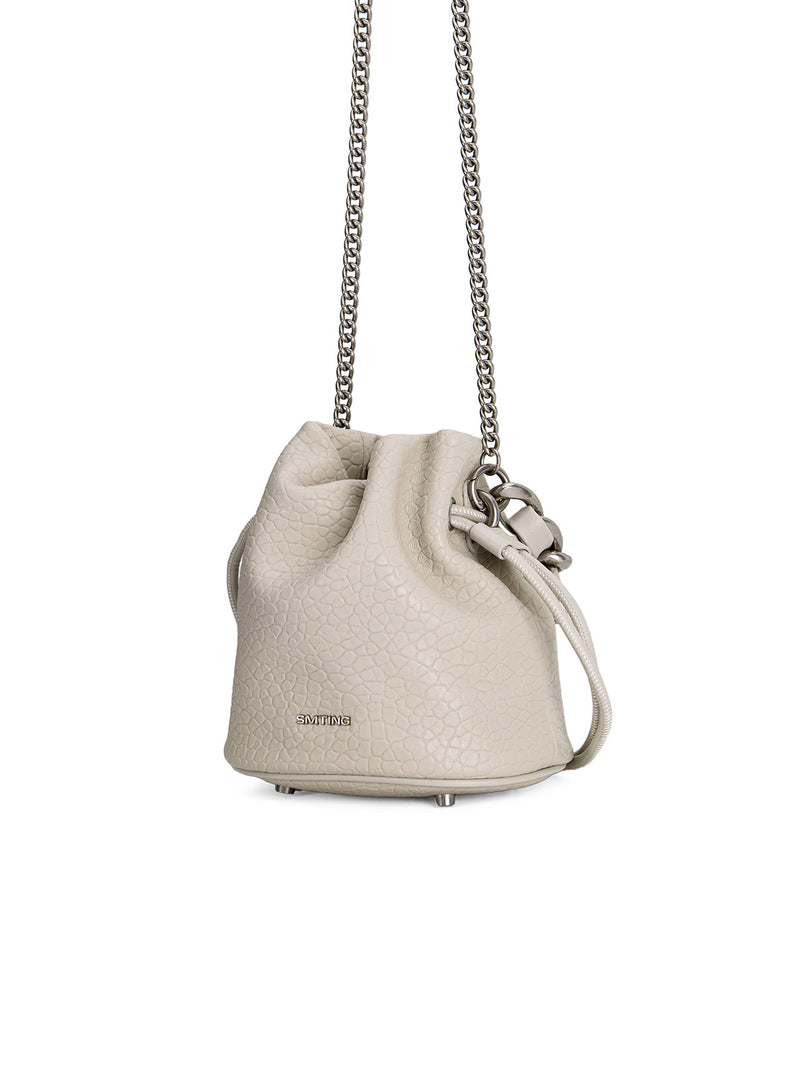 Smting | Small Leather Crossbody Bucket Bag with Leather Woven Chain Handle