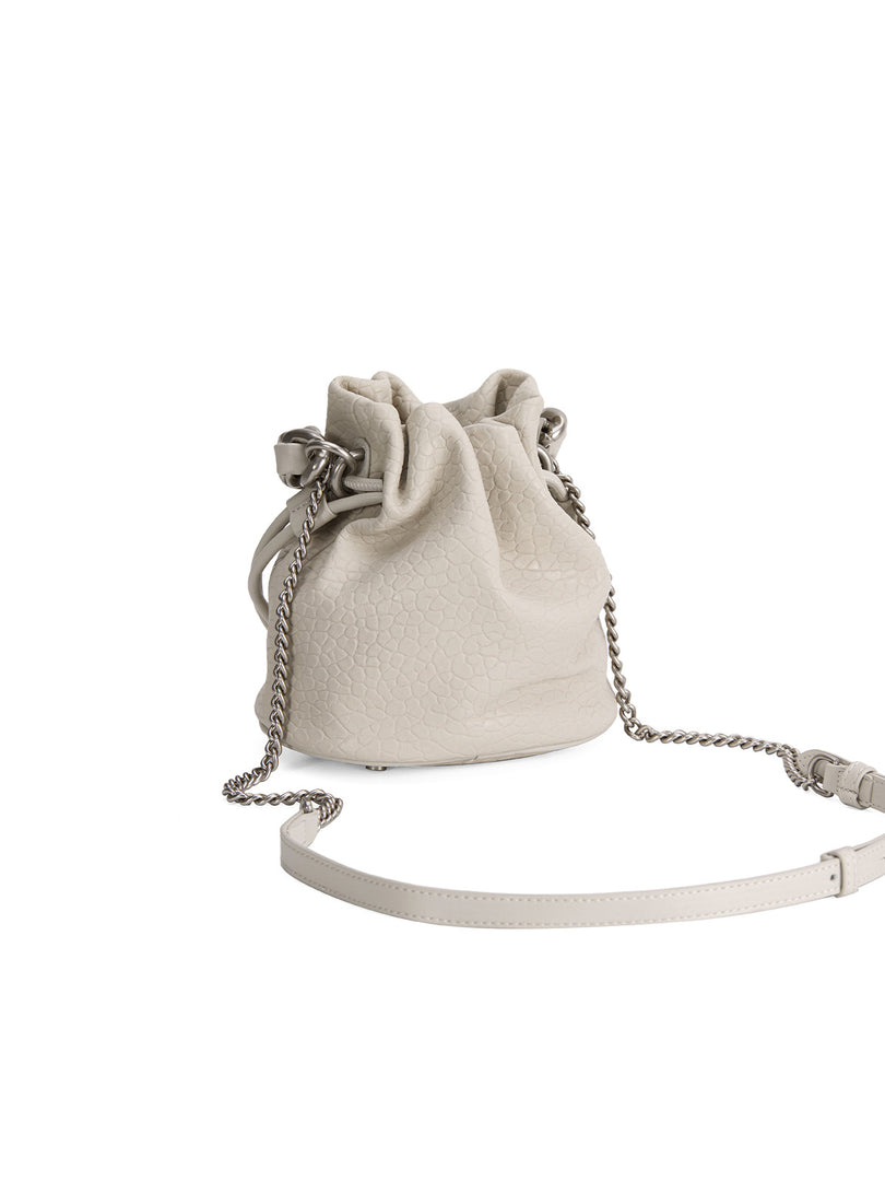 Smting | Small Leather Crossbody Bucket Bag with Leather Woven Chain Handle