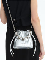 Load image into Gallery viewer, Smting | Small Leather Crossbody Bucket Bag with Leather Woven Chain Handle
