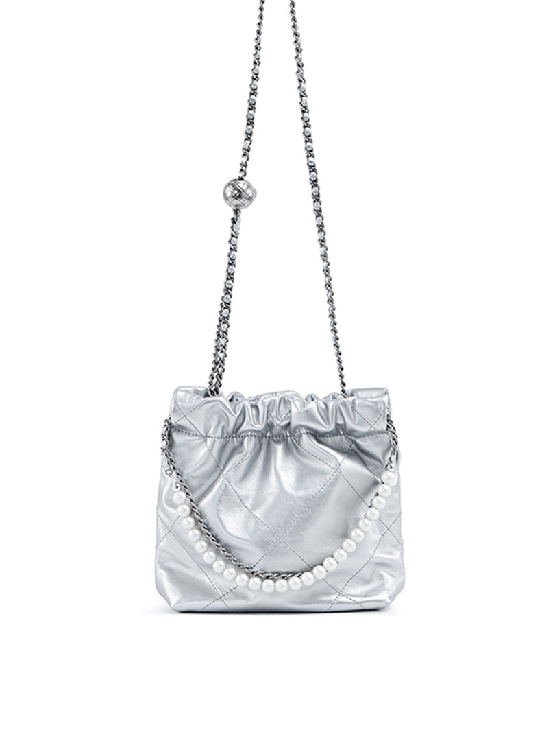 Smting | Leather Bucket Bag Pearl chain