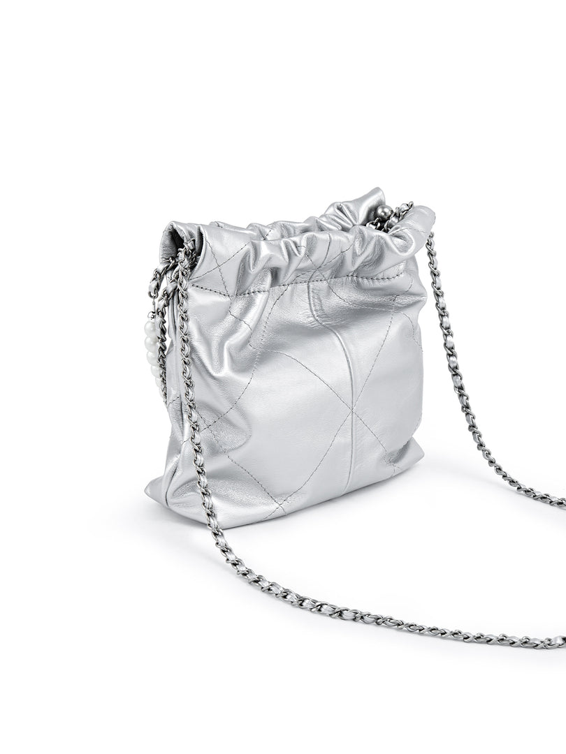 Smting | Leather Bucket Bag Pearl chain