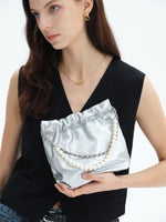 Load image into Gallery viewer, Smting | Leather Bucket Bag Pearl chain
