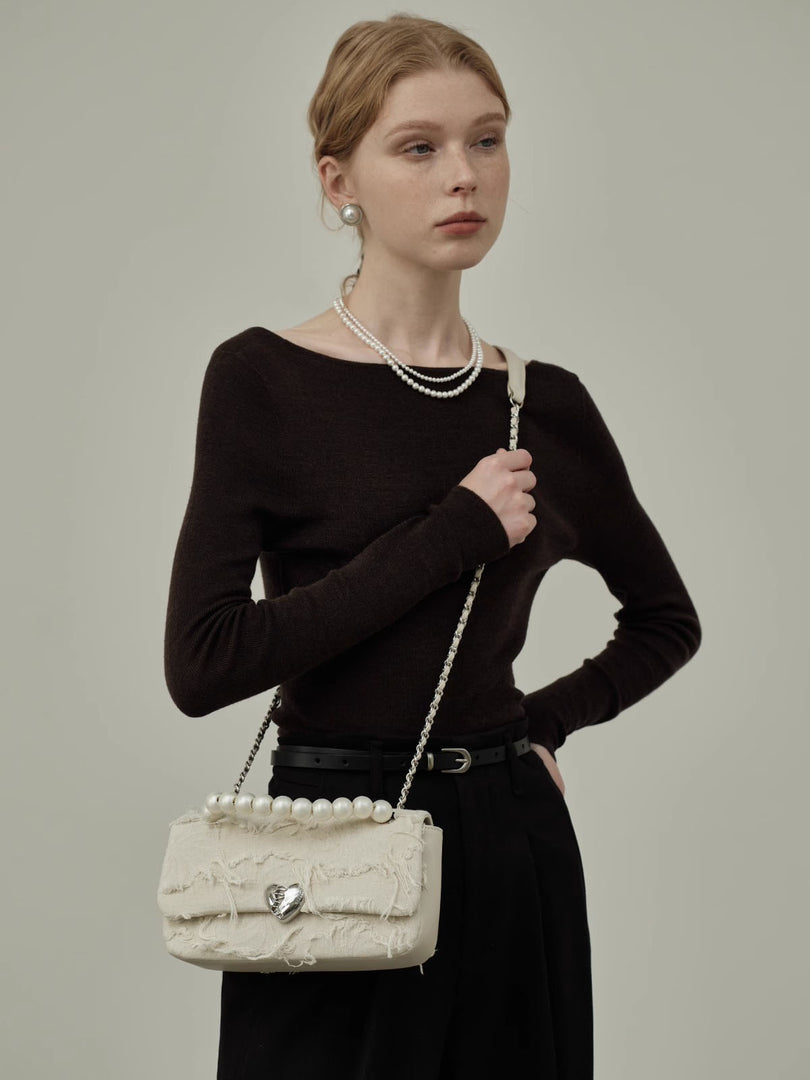 Smting | pearl chain heart lock purse