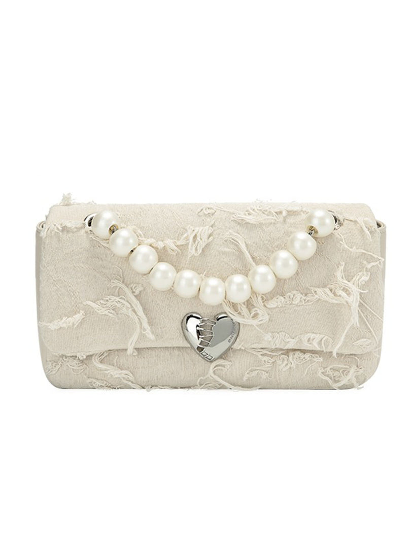 Smting | pearl chain heart lock purse