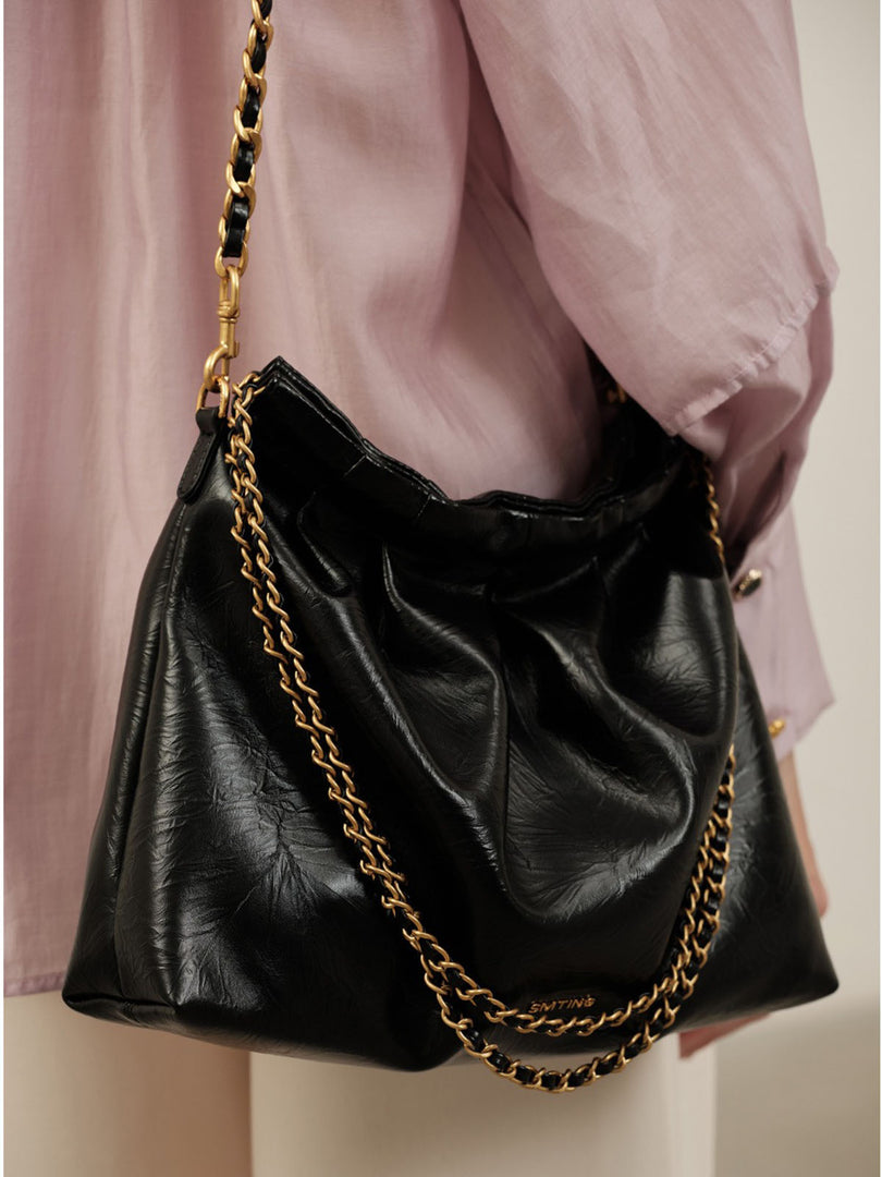 Smting | drawstring chain ruched tote bag